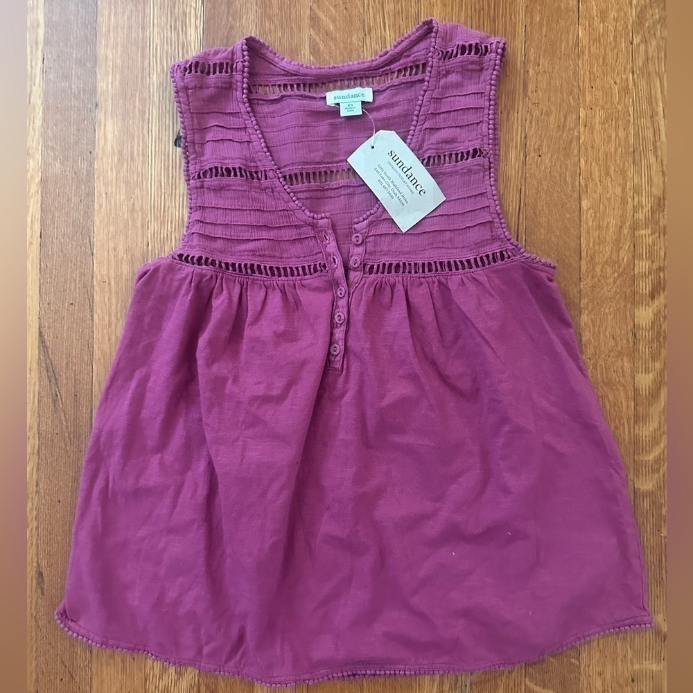Sundance Magenta Openwork Knit Button-Front Tank